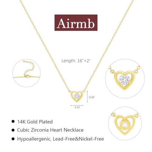 Airmb Heart Necklace for Women Gold/Silver Plated Trendy Heart Choker Lover Pendant Hypoallergenic Fashion Gold/Silver Necklace for Women Love Jewelry Gift for Women Girlfriend - color: One Cubic Zirconia-Gold