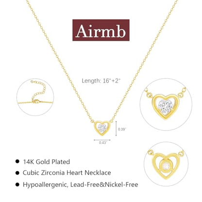 Airmb Heart Necklace for Women Gold/Silver Plated Trendy Heart Choker Lover Pendant Hypoallergenic Fashion Gold/Silver Necklace for Women Love Jewelry Gift for Women Girlfriend - color: One Cubic Zirconia-Gold
