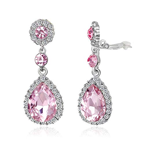 Gorgeous Austrian Crystal Rhinestone Wedding Bridal Teardrop Drop Dangle Earrings - color: Pink