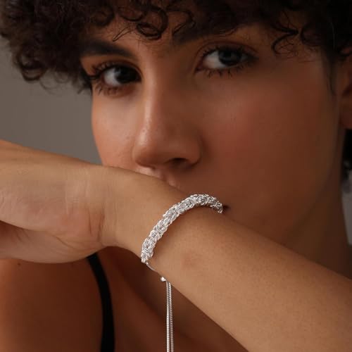 LeCalla 925 Sterling Silver Byzantine Bolo Bracelet for Women | Handmade Adjustable Sliding Bolo Link Chain Bracelet | Classic Italian Byzantine Jewelry - color: Silver Byzantine with Customized Card