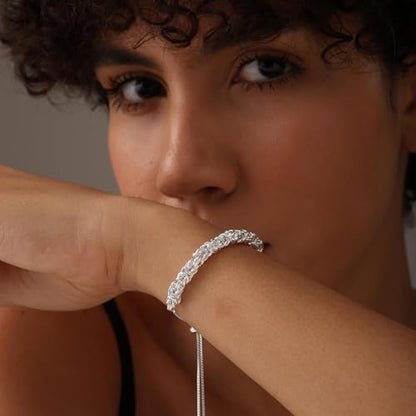 LeCalla 925 Sterling Silver Byzantine Bolo Bracelet for Women | Handmade Adjustable Sliding Bolo Link Chain Bracelet | Classic Italian Byzantine Jewelry - color: Silver Byzantine with Customized Card