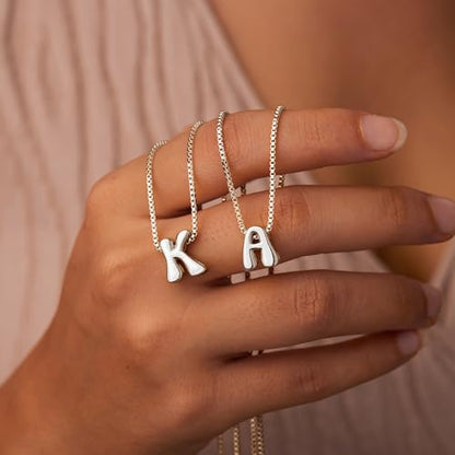 Bubble Gold Initial Necklaces for Women,14K Gold Plated A-Z Initial Necklaces for Women, Chunky balloon letter name Pendant Necklace Fashion Jewelry Gifts - color: A, style: Silver