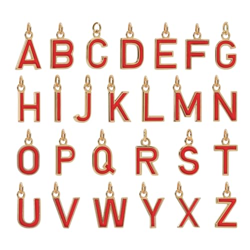 18K Gold Filled A-Z Alphabet Letters Charms,26Pcs Initial A-Z Alphabet Charms,Bracelet Necklace Earrings Charms for DIY Jewelry Making - color: Red