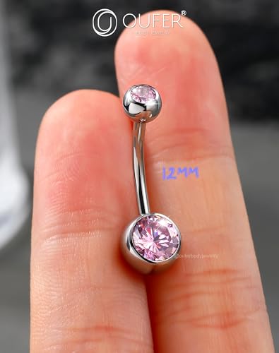 OUFER Belly Button Rings Surgical Steel, Internally Threaded Belly Rings | 14G Belly Piercing Jewelry, 10/12/14/16mm Beachy Belly Button Rings, Silver/Gold Navel Piercing Jewelry For Women Men - color: Pink, size: 14G 12MM