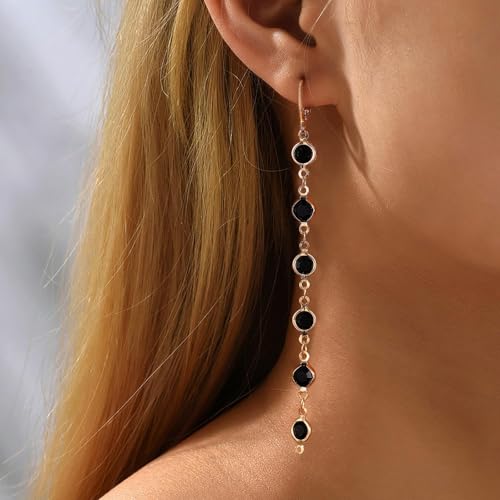 Ruby Crystal Dangle Earrings Red Rhinestone Tassel Drop Earrings Long Cz Chain Tassel Earrings Gold Huggie Hoop Earrings Ruby Wedding Earrings - color: Black