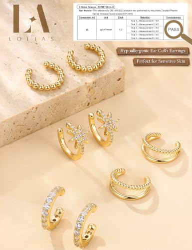LOLIAS 4 Pairs Ear Cuffs Non Piercing - 14K Gold Plated Ear Cuff Earrings for Women Ear Cuff for Non Pierced Ears Clip on Cartilage Earring Adjustable Fake Earrings Set - style: Stars -14K Gold Plated