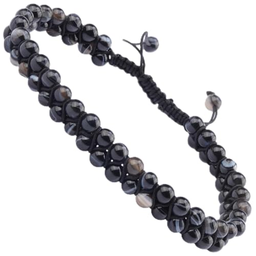 MASSIVE BEADS Double Layer Natural Chakra Healing Power Crystals Macrame Bracelet Yoga Stone Beads Gemstone Meditation Relax Anxiety Bangle for Unisex Women Men - color: Evil Eye Agate, size: 4mm