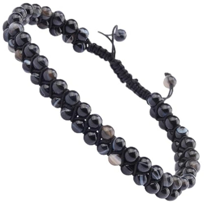 MASSIVE BEADS Double Layer Natural Chakra Healing Power Crystals Macrame Bracelet Yoga Stone Beads Gemstone Meditation Relax Anxiety Bangle for Unisex Women Men - color: Evil Eye Agate, size: 4mm
