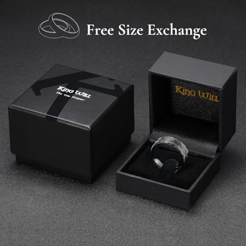 King Will Hammered 8mm Silver Tungsten Ring Hammer Men Wedding Band Comfort Fit - color: Multi-Faceted Black