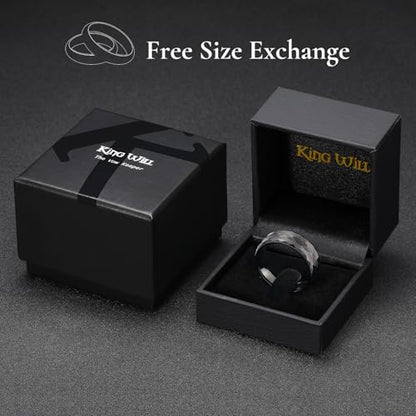 King Will Hammered 8mm Silver Tungsten Ring Hammer Men Wedding Band Comfort Fit - color: Multi-Faceted Black