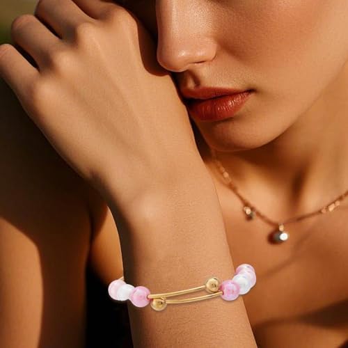 Beebeecraft 6Pcs Adjustable Bangle Bracelets Real 18K Gold Plated Stainless Steel Stackable Half Open Blank Cuff Bangles with Detachable Balls for Jewellery Making Bracelet DIY Crafts Findings - color: Gold, size: 5cm