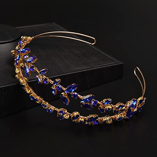 JWICOS Crystal Wedding Headband Tiara Bridal Rhinestone Headpiece Wedding Hair Accessories Tiara for Women and Girls (Blue Gold) - color: Blue Gold