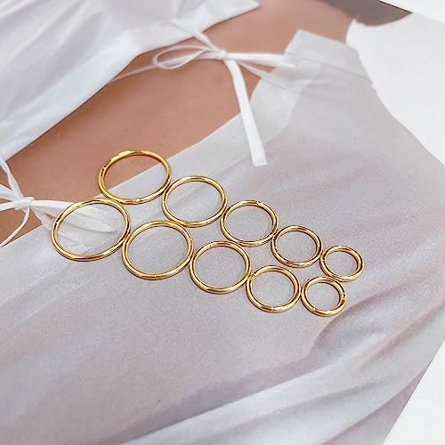 5Pairs Surgical Stainless Steel 16G Sleeper Cartilage Daith Tiny Small Hoop Earrings Mini Septum Hinged Clicker Nose Ring Helix Tragus Piercings Unisex Fashion Huggie Hoops Set 6-14MM - color: Gold