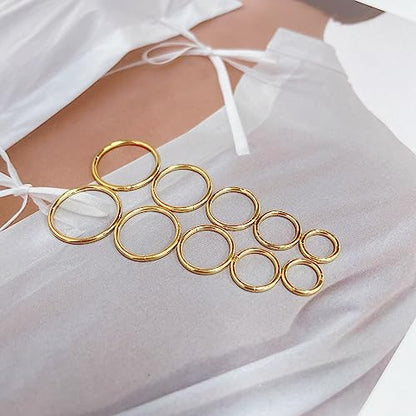 5Pairs Surgical Stainless Steel 16G Sleeper Cartilage Daith Tiny Small Hoop Earrings Mini Septum Hinged Clicker Nose Ring Helix Tragus Piercings Unisex Fashion Huggie Hoops Set 6-14MM - color: Gold