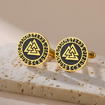 Cufflinks for Men Delicate Stainless Steel Wedding Business Cufflinks Gifts for Groom Husband French Shirt Accessories - style: Interlocked Triangle-Gold