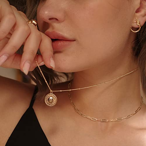 MEVECCO Layered Heart Necklace Pendant Handmade 18k Gold Plated Dainty Gold Choker Arrow Bar Layering Long Necklace for Women - style: Layer Sun Face