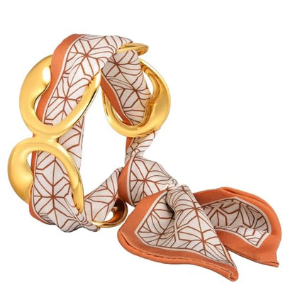 Women Trendy 2 in 1 Silk Scarf Wide Open Cuff Bangle Bracelet Set,18K Gold Plated Adjustable Scarf Cuff Bracelet, Stainless Steel Fashion Statement Wrist Cuff Wrap Jewelry Gifts - color: Coffee