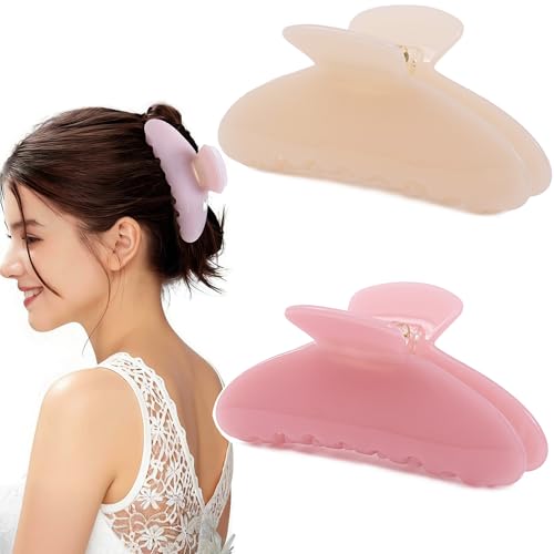 2 Pack Acetate Hair Claw Clips for Women 4 Inch Large Claw Hair Clips for Thin to Thick Hair - color: Pear White+Light Pink