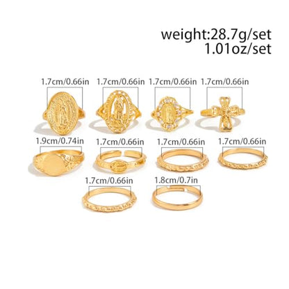 Chunky Gold Rings for Women Rhinestone Stackable Knuckle Ring Set Open Adjustable Statement Ring Set Dainty Crown Cross Midi Rings Fashion Jewelry Gift for Women - color: Gold5