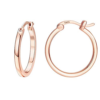 18K Gold Plated Hoop Earrings - 925 Sterling Silver Hoop Earrings Womens Hypoallergenic Hoops | Square Tube Hoop Earrings for Women 15mm/20mm/30mm/40mm - color: Rose Gold 20mm