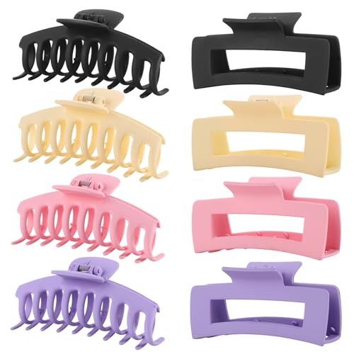 LuSeren 8 Pack Hair Clips for Women 4.3 Inch Large Hair Claw Clips for Women Thin Thick Curly Hair, Big Matte Banana Clips,Strong Hold jaw clips Black Purple Beige Pink - color: Multicolor1