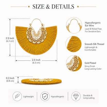 Tassel Hoop Earring Statement Thread Dangle Earrings Stylish Long Fringe Drop Earrings Lightweight Long Swingy French Hook Earrings for Women - color: A Army green
