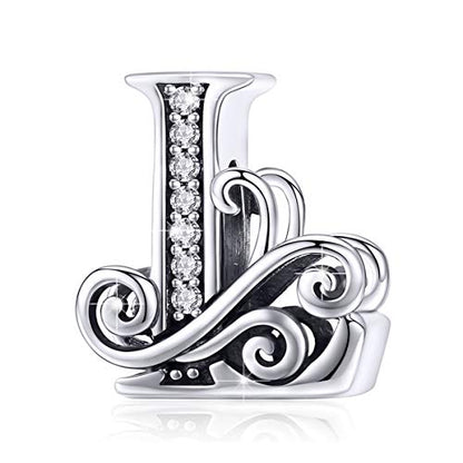BISAER 925 Sterling Silver Initial Letter A-Z Charms for Bracelets Alphabet Beads Charm Jewelry Gifts - color: Letter L