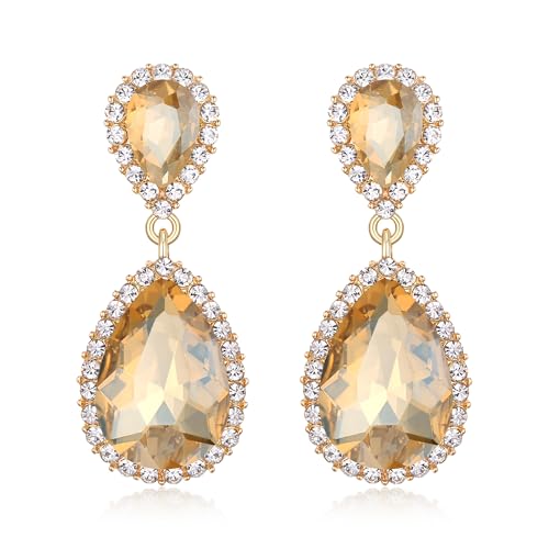 EVER FAITH Women's Austrian Crystal Wedding Tear Drop Dangle Earrings | Bridal Prom Jewelry for Bride Bridesmaid - color: Champagne