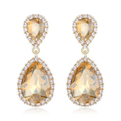 EVER FAITH Women's Austrian Crystal Wedding Tear Drop Dangle Earrings | Bridal Prom Jewelry for Bride Bridesmaid - color: Champagne