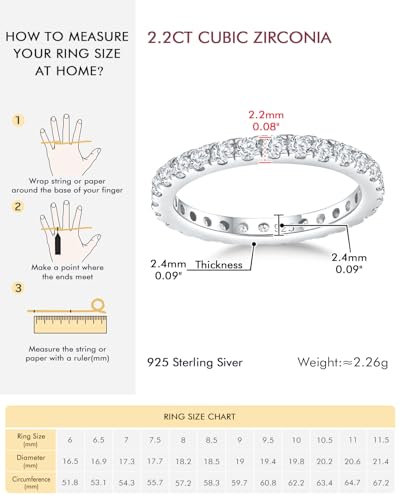 DAYBYDAY Sapphire/Emerald/Ruby Full Eternity Band Rings for Women, 2.4mm Thin Birthstone Stackable Rings, 925 Sterling Silver/14K Gold Plated Gemstone Wedding Band Anniversary Ring Size 6 to 10 - color: 04. White Cz, April