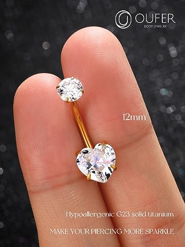 OUFER Titanium Belly Button Rings, Gold Belly Button Piercing, Heart Internal Thread Navel Piercing Jewelry, Long Belly Rings for Women - color: Black