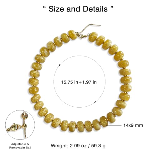 Colorful Chunky Resin Beaded Choker Necklaces for Women | Multicolor Beads, Sturdy Metal Chain, Adjustable, Detachable, Lightweight, Summer Beach Boho, Trendy Statement Jewelry Gift - color: Light Yellow