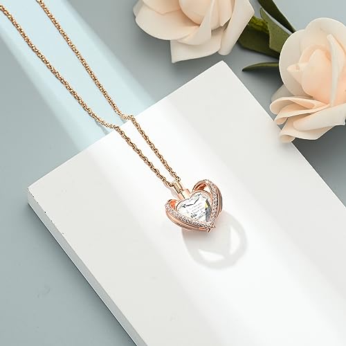 shajwo Cremation Heart Urn Necklace Ashes Jewelry for Women Men Keepsake Pendant Memorial Locket Ash Holder - color: Wing-G Rose Gold White