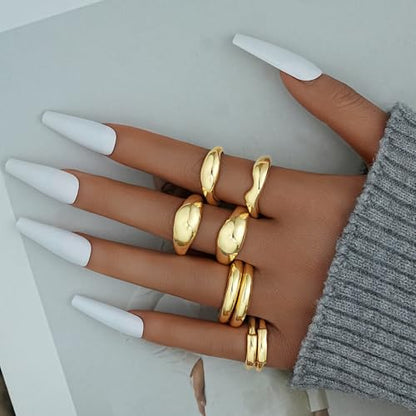 17 MILE Chunky Gold Stackable Rings for Women Non Tarnish, 18K Gold-Plated Statement Open Stacking Rings, Knuckle Band Ring Set - color: Gold 8 Pcs