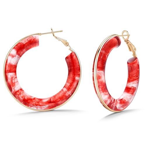 Chunky Gold Resin Hoop Earrings Leverback Statement Huggie Hoops Dangle Drop Dressy Earring Prom Festival Vacation Jewelry for Women - color: Burgundy, size: Hoop