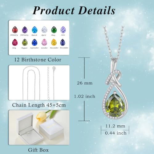 Infinity Teardrop Necklace Silver Tone Pendant Birthstone Jewelry for Women - color: Olive Green