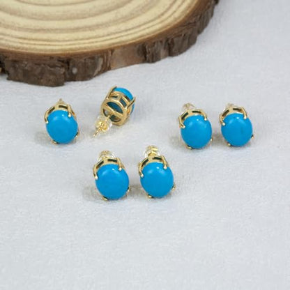 Turquoise Earrings, Natural Crystal Stud Earrings for Women, Dainty Minimalist 12mm Blue Gemstone Earrings Hypoallergenic Posts