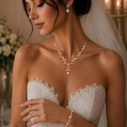Zeffy Pearl Necklace 4MM/6MM/8MM Dainty Round Imitation Pearl Choker Necklace Wedding Pearl Necklace Delicate Jewelry for Women Simple Bridesmaid Jewelry Gifts - style: Wedding Pearl Necklace+Bracelet+Earrings