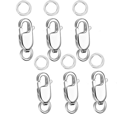 Kcctoo Silver Lobster Claw Clasp with Closed Jump Rings 14K Gold Necklace Clasps and Closures for Jewelry Making, Made in Italy 12mm(0.47inch) (6pcs Silver) - color: 6pcs Silver