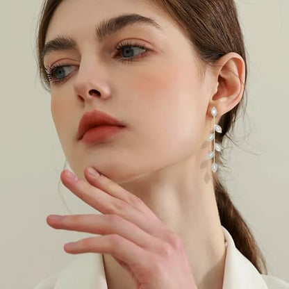 Gold/Silver Clip on Earrings Non Pierced for Women - 14K Gold Plated Long Tasse Drop Dangle Clip Earrings - Cubic Zirconia Leaf Earrings for Women Gold Wedding Jewelry Gifts - color: Gold -tone
