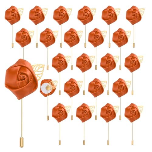 uxcell 24pcs Orange Rose Boutonnieres Flower Pins for Wedding | Buttonholes Pocket Boutonnieres for Wedding Ceremony Anniversary Prom Formal Dinner Party - color: Orange
