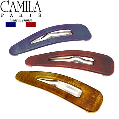 Camila Paris CP2933 French Hair Barrettes Clips, Snap Hair Slides Clic Clac for Women, Styling Girls Side Slide-in Metal Snap Pin Hair Accessories for Women. Strong Hold, No Slip Grip, Made in France - color: 3PK Metalic 3.25"