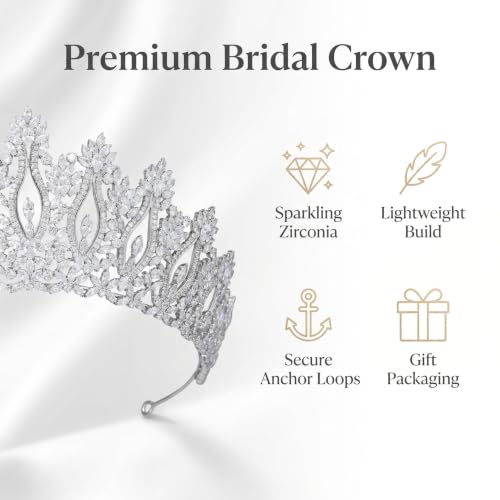 QXMYOO Luxury Wedding Tiaras for Bride Cubic Zirconia Big Tall Crown Quinceanera Crystal Headband for Women CZ Pageant Birthday Prom Party Headpiece Bridal Hair Accessories Silver - color: Silver