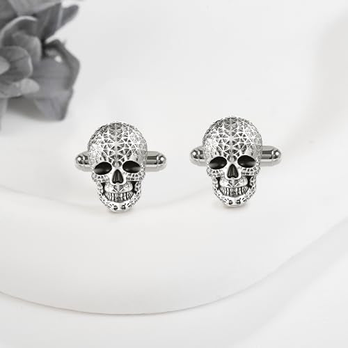 Cufflinks for Men Sterling Silver Abalone Shell Tuxedo Shirt Cuff Links Jewelry for Men Father Business Groomsmen - style: skull