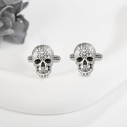 Cufflinks for Men Sterling Silver Abalone Shell Tuxedo Shirt Cuff Links Jewelry for Men Father Business Groomsmen - style: skull