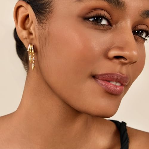 Cicy Bell Gold Earrings For Women 18k Gold Plated Triple Dangle Earrings | Hypoallergenic Drop Huggie Earrings Small Hoop Statement Chain Tassel Earrings Trendy Jewelry Gifts - color: Style D-Gold