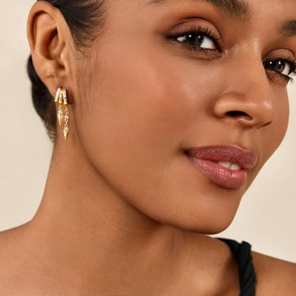 Cicy Bell Gold Earrings For Women 18k Gold Plated Triple Dangle Earrings | Hypoallergenic Drop Huggie Earrings Small Hoop Statement Chain Tassel Earrings Trendy Jewelry Gifts - color: Style D-Gold