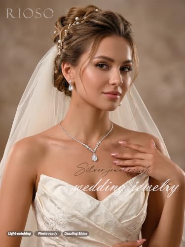 RIOSO Silver Clutch Purse Prom Wedding Jewelry Sets for Women Rhinestone Clutch Silver Necklace and Earring Bracelet Accessories Set for Wedding Formal Bridal Bridesmaid Evening Prom Jewelry