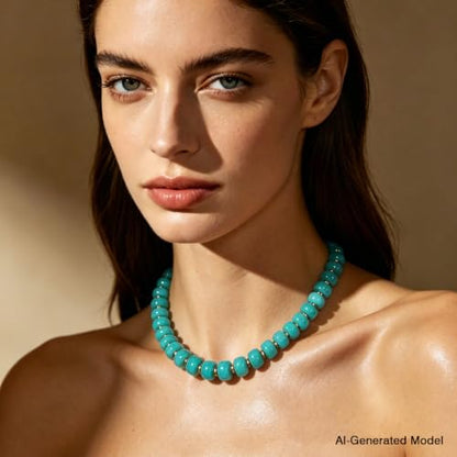 Colorful Chunky Resin Beaded Choker Necklaces for Women | Multicolor Beads, Sturdy Metal Chain, Adjustable, Detachable, Lightweight, Summer Beach Boho, Trendy Statement Jewelry Gift - color: Lake Blue