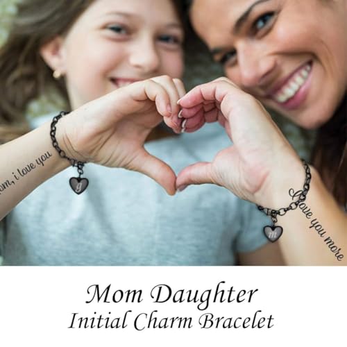 Jewelry Stainless Steel Initial Heart Charm Bracelet For Women | 14K Gold/Silver/Black Plated Initial Cable Link Letters Adjustable Waterproof Bracelets Jewelry Gifts Mom (With Box) - style: Customized Heart